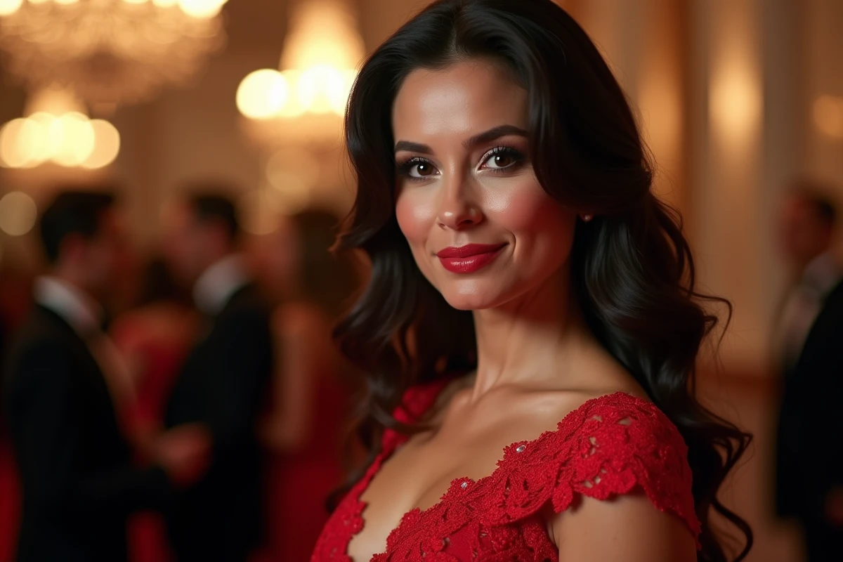 Mannequin brésilienne en robe de soirée rouge à un gala prestigieux symbolisant la longévité exceptionnelle de la carrière d'Adriana Lima