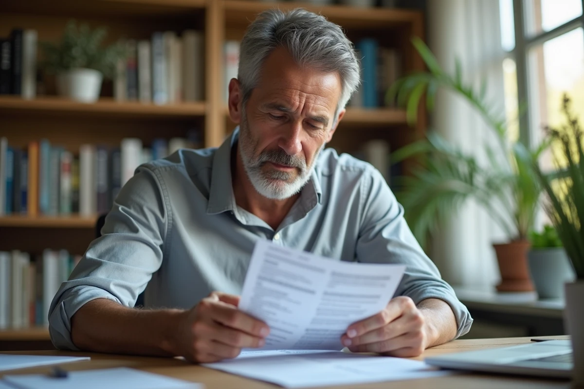 Homme consultant sa carte grise à son bureau pour comprendre le code D2