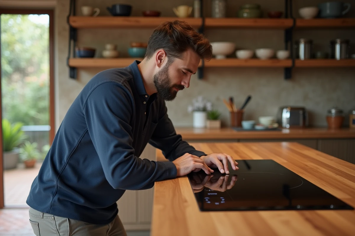 Homme consultant le panneau de contrôle d'une plaque induction Electrolux pour la déverrouiller